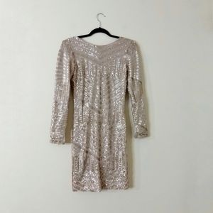 Dress The Population Long Sleeve Gold Sequin Body Con Dress